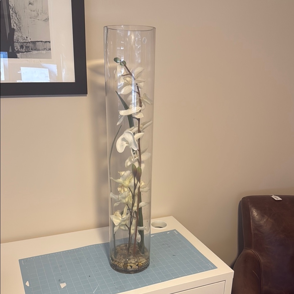 Elegant White Orchid Glass Vase